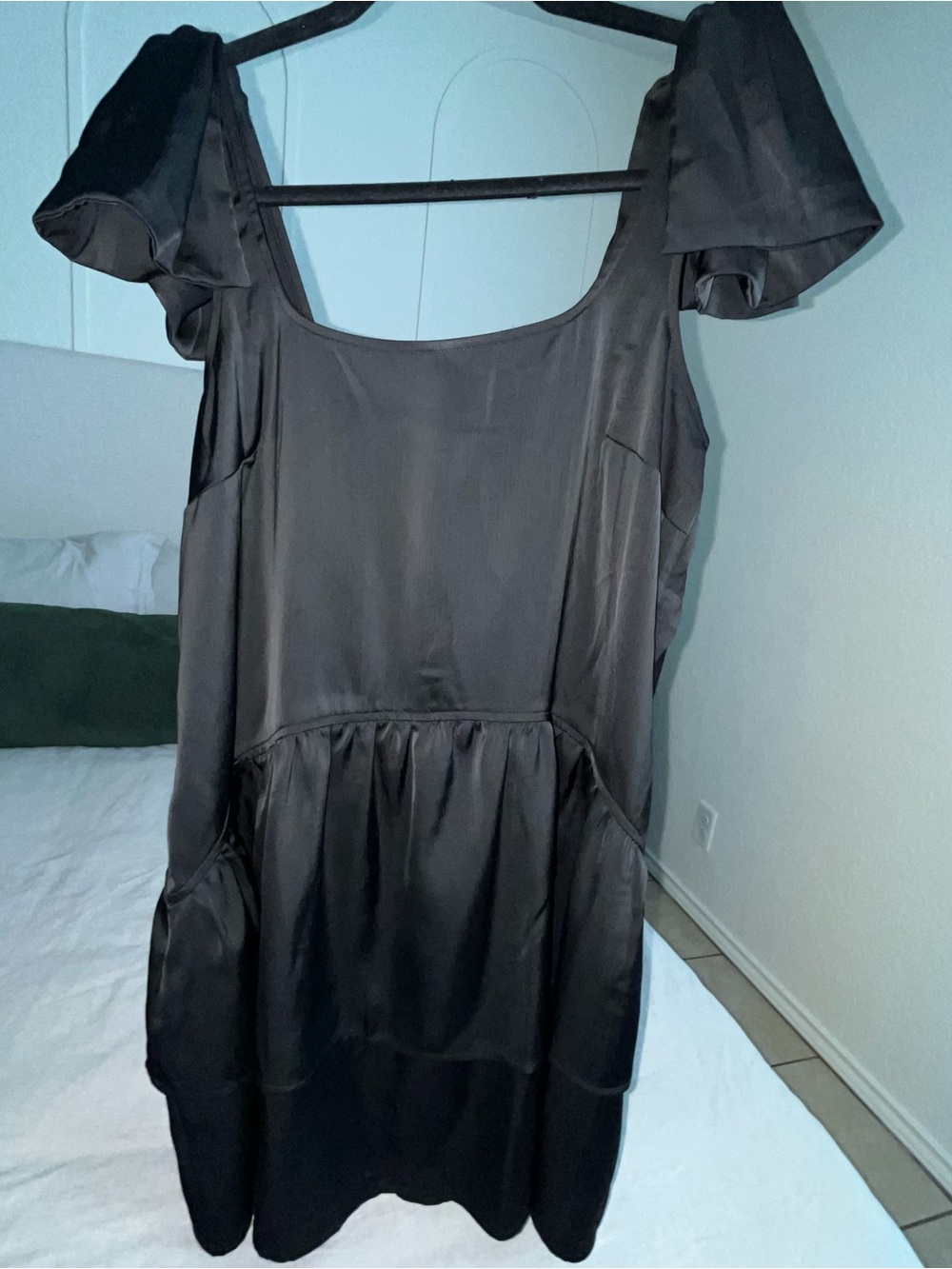 NWT Scoop black ruffle mini dress with bows on sleeves